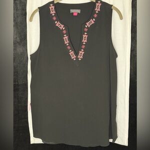Vince Camuto Black Top with Pink Embroidery